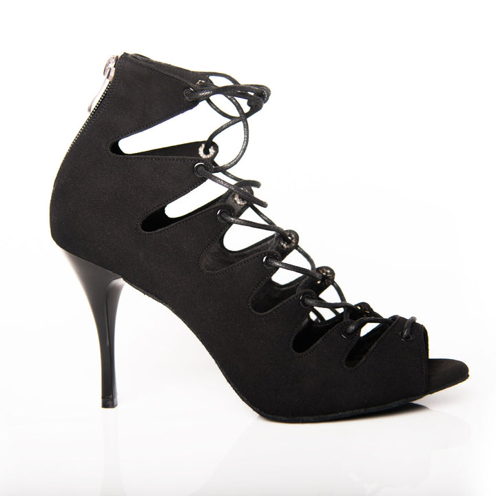 Black Lace up Stiletto heels with back zip closure. 9cm Stiletto heel.